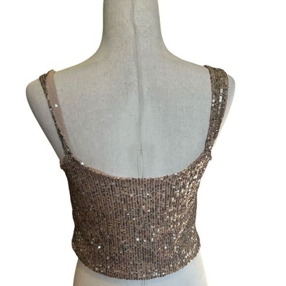 Anthropologie Tan Sequin Fitted Tank Top XS - Picture 2 of 7